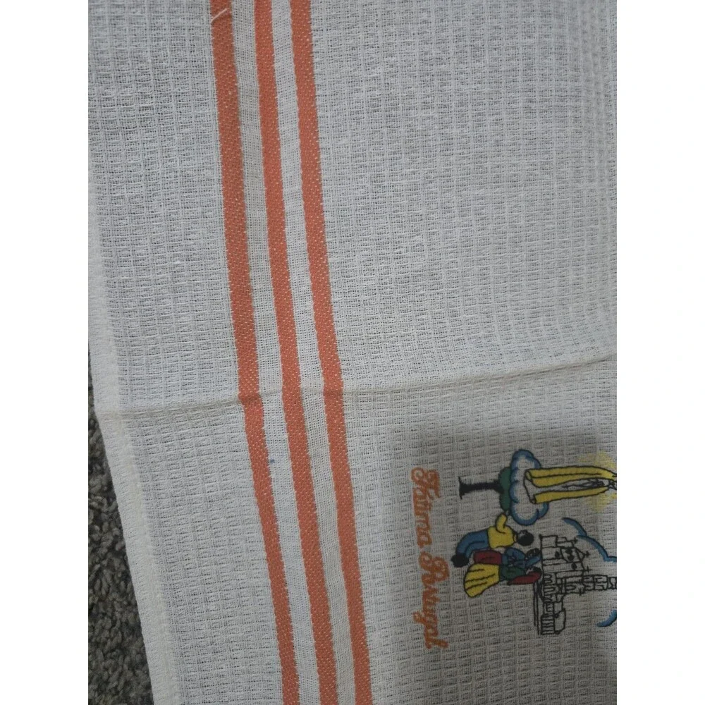 Vintage Embroidered Cotton Waffle Weave Tea Towel Fatima Portugal Virgin Mary